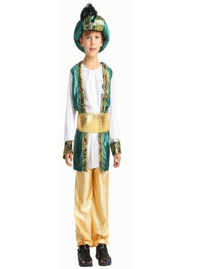 STIOEDYUAN Children's Arab Prince Costume Egypt King Shiek Aladdin Cosplay Boys Arabian Genie Halloween Fancy Dress (Green, 10-12 Years) - Image 1